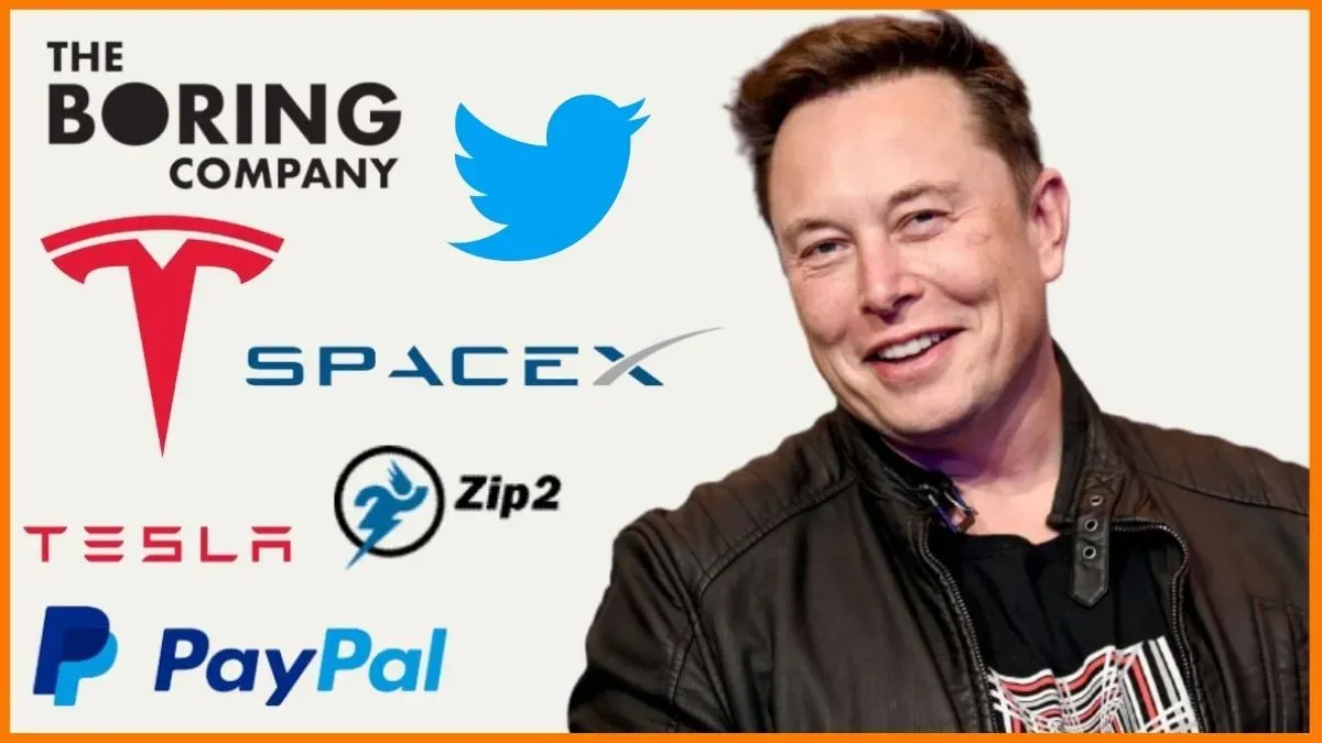 Elon Musk et les logos de toutes ses entreprises