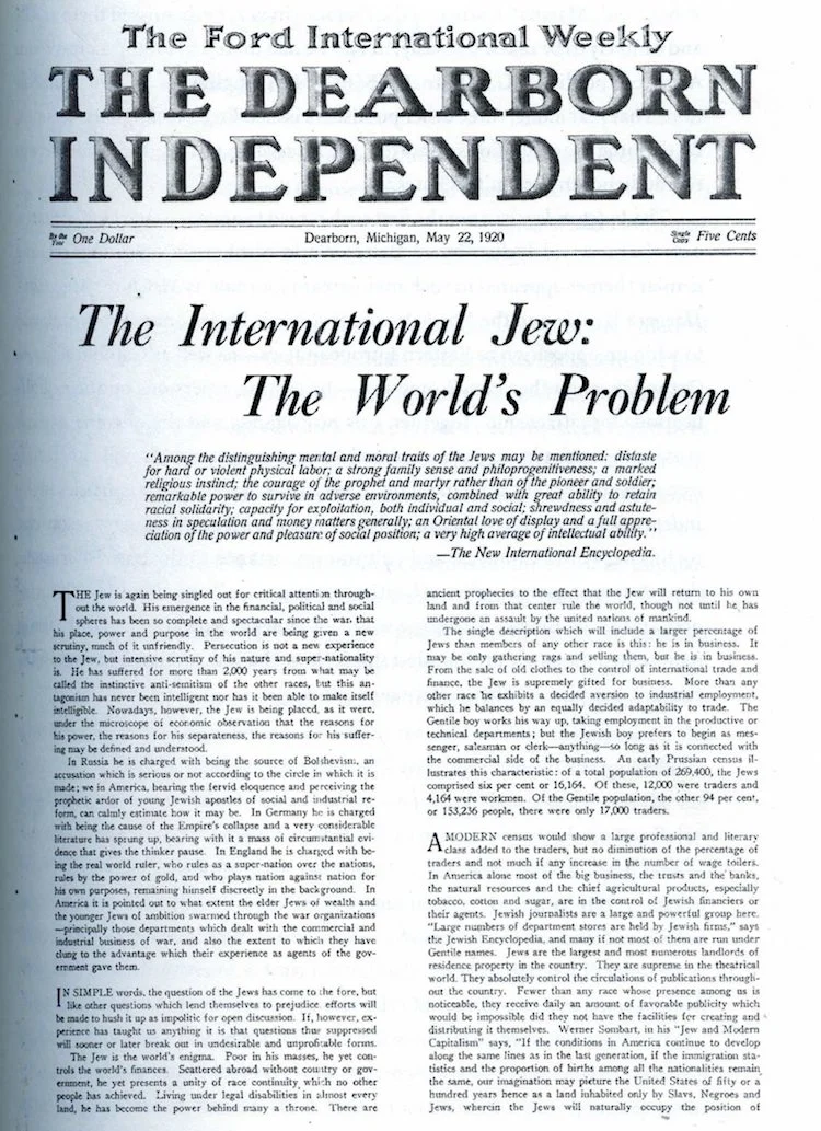 Article d'Henry Ford dans Dearborn Independent